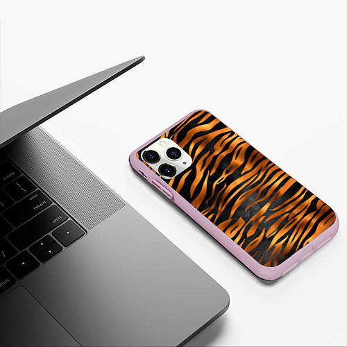 Чехол iPhone 11 Pro матовый В шкуре тигра / 3D-Розовый – фото 3