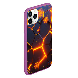 Чехол iPhone 11 Pro матовый НОВОГОДНИЕ ОГНЕННЫЕ 3D ПЛИТЫ FIRE NEON HEXAGON, цвет: 3D-фиолетовый — фото 2