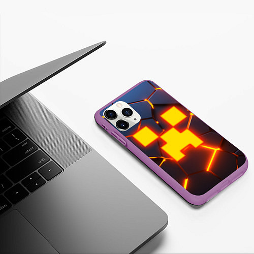 Чехол iPhone 11 Pro матовый ОГНЕННЫЙ КРИПЕР 3D ПЛИТЫ FIRE CREEPER / 3D-Фиолетовый – фото 3