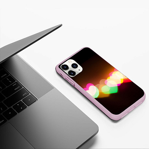 Чехол iPhone 11 Pro матовый Горящие сердца всех цветов радуги / 3D-Розовый – фото 3