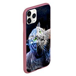 Чехол iPhone 11 Pro матовый Неоновый тигр в воде, цвет: 3D-малиновый — фото 2