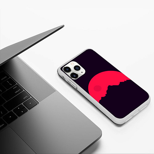 Чехол iPhone 11 Pro матовый Красная луна над сумеречными горами / 3D-Белый – фото 3