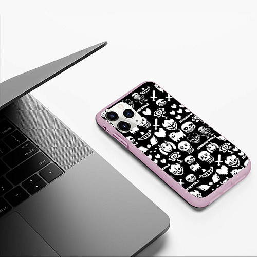 Чехол iPhone 11 Pro матовый UNDERTALE PATTERN БЕЛЫЙ / 3D-Розовый – фото 3