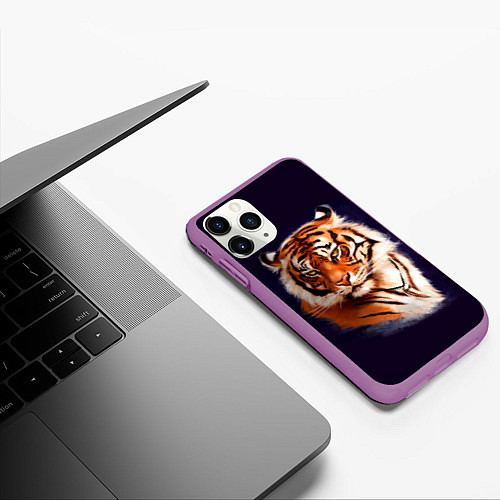 Чехол iPhone 11 Pro матовый Грозный Тигр Символ 2022 Года Tiger Beast / 3D-Фиолетовый – фото 3