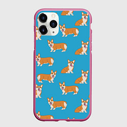 Чехол iPhone 11 Pro матовый Счастливые корги паттерн, цвет: 3D-малиновый