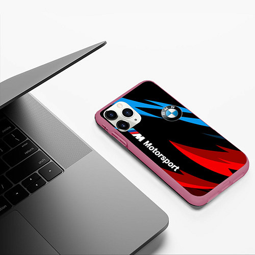 Чехол iPhone 11 Pro матовый BMW Логотип Узор / 3D-Малиновый – фото 3