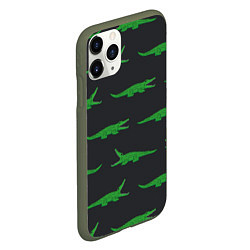 Чехол iPhone 11 Pro матовый Крокодилы паттерн, цвет: 3D-темно-зеленый — фото 2