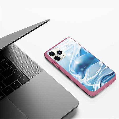 Чехол iPhone 11 Pro матовый Дельфин в лазурном океане / 3D-Малиновый – фото 3