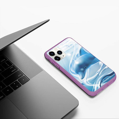 Чехол iPhone 11 Pro матовый Дельфин в лазурном океане / 3D-Фиолетовый – фото 3