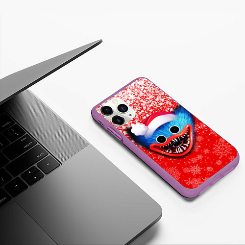 Чехол iPhone 11 Pro матовый POPPY PLAYTIME ХАГИ ВАГИ НОВОГОДНИЙ, СНЕЖИНКИ / 3D-Фиолетовый – фото 3