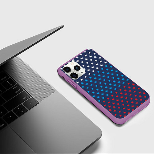 Чехол iPhone 11 Pro матовый Флаг в звездах / 3D-Фиолетовый – фото 3