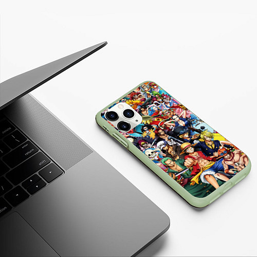 Чехол iPhone 11 Pro матовый ВСЕ ГЕРОИ АНИМЕ ВАН ПИС ALL HEROES ONE PIECE / 3D-Салатовый – фото 3