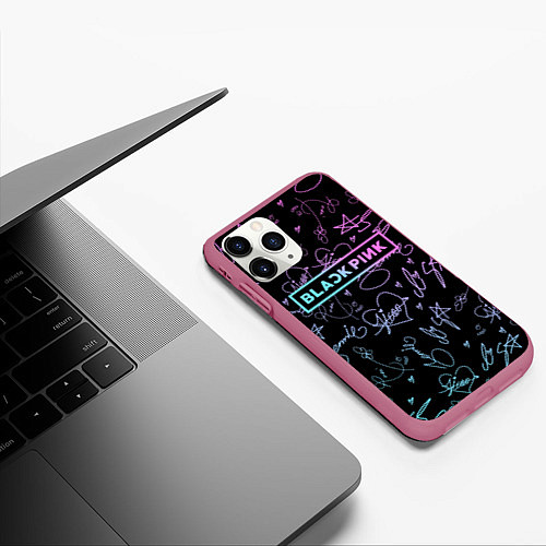 Чехол iPhone 11 Pro матовый NEON BLACKPINK АВТОГРАФЫ / 3D-Малиновый – фото 3