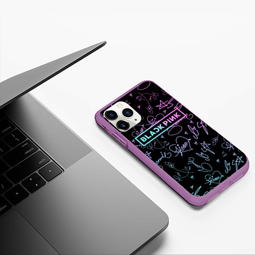 Чехол iPhone 11 Pro матовый NEON BLACKPINK АВТОГРАФЫ / 3D-Фиолетовый – фото 3