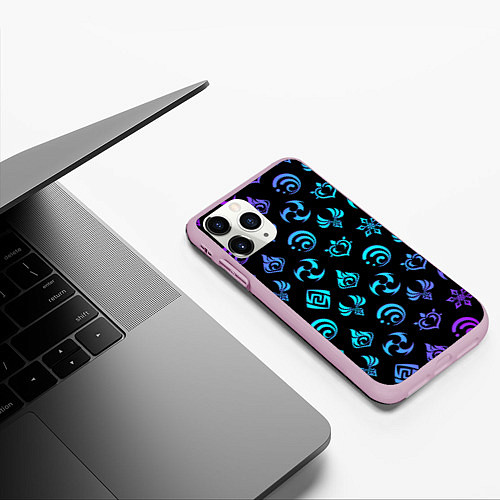 Чехол iPhone 11 Pro матовый NEON SYMBOL HERO GENSHIN IMPACT / 3D-Розовый – фото 3