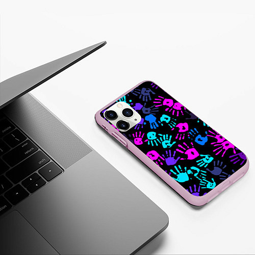 Чехол iPhone 11 Pro матовый Следы неоновых рук / 3D-Розовый – фото 3