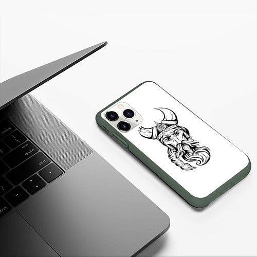 Чехол iPhone 11 Pro матовый Грозный викинг / 3D-Темно-зеленый – фото 3