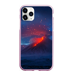 Чехол iPhone 11 Pro матовый Извержение вулкана ночью, цвет: 3D-розовый
