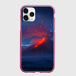 Чехол iPhone 11 Pro матовый Извержение вулкана ночью, цвет: 3D-малиновый