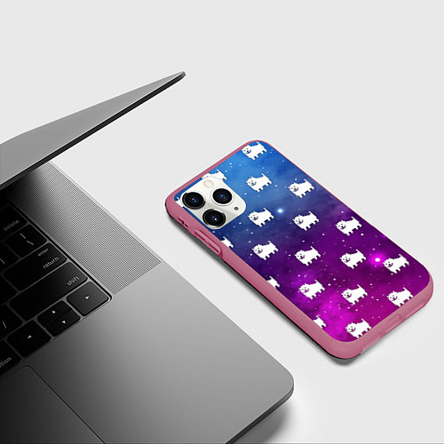 Чехол iPhone 11 Pro матовый UNDERTALE DOGS PATTERN SPACE / 3D-Малиновый – фото 3