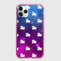 Чехол iPhone 11 Pro матовый UNDERTALE DOGS PATTERN SPACE, цвет: 3D-малиновый