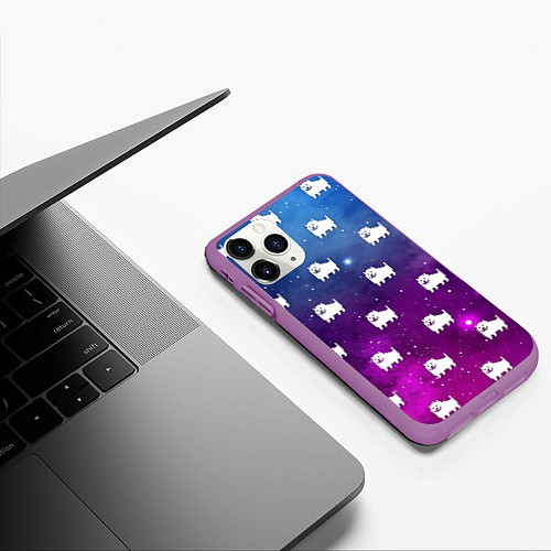 Чехол iPhone 11 Pro матовый UNDERTALE DOGS PATTERN SPACE / 3D-Фиолетовый – фото 3