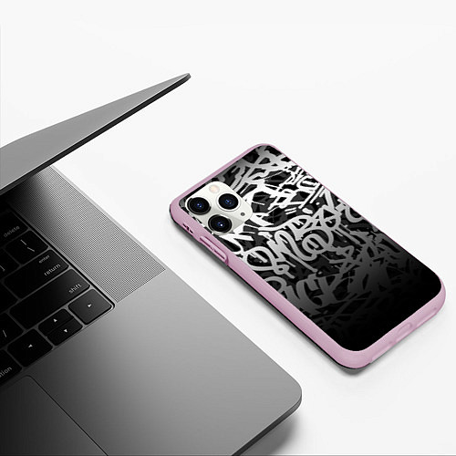 Чехол iPhone 11 Pro матовый GRAFFITI WHITE TAGS ГРАФФИТИ / 3D-Розовый – фото 3