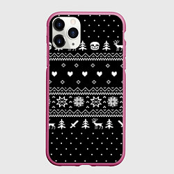 Чехол iPhone 11 Pro матовый НОВОГОДНИЙ СВИТЕР UNDERTALE SANS ЧЁРНЫЙ, цвет: 3D-малиновый