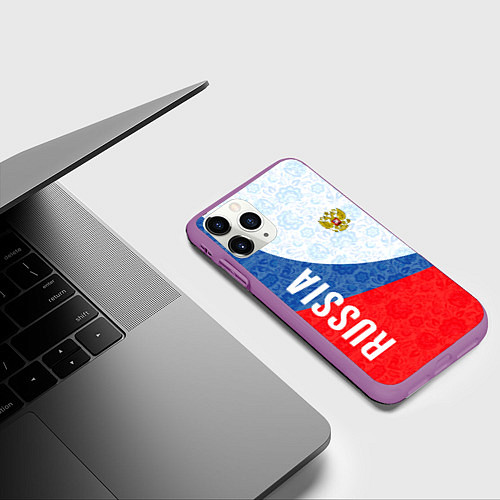 Чехол iPhone 11 Pro матовый RUSSIA SPORT STYLE РОССИЯ СПОРТИВНЫЙ СТИЛЬ / 3D-Фиолетовый – фото 3