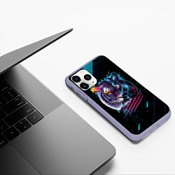 Чехол iPhone 11 Pro матовый Разноцветный тигр, цвет: 3D-светло-сиреневый — фото 2