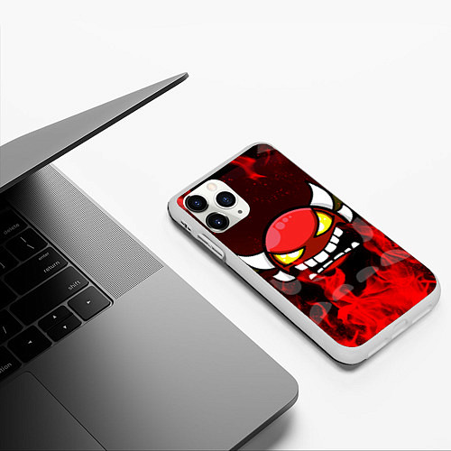 Чехол iPhone 11 Pro матовый GEOMETRY DASH RAGE SMLIE LEVELS RED FIRE / 3D-Белый – фото 3