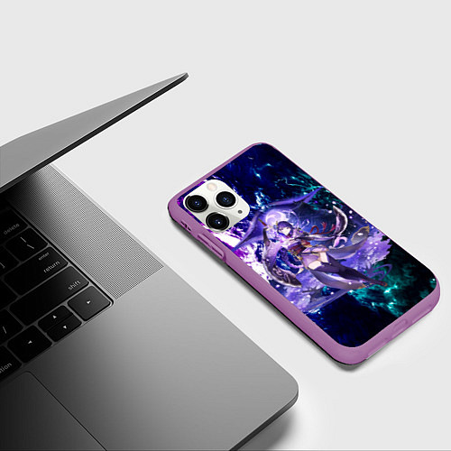 Чехол iPhone 11 Pro матовый БААЛ РАЙДЕН СЁГУН, НЕОНОВЫЕ МОЛНИИ ГЕНШИН ИМПАКТ / 3D-Фиолетовый – фото 3