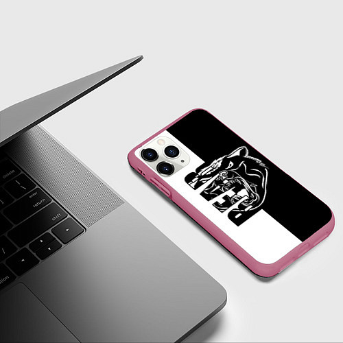 Чехол iPhone 11 Pro матовый BEAR Медведь / 3D-Малиновый – фото 3