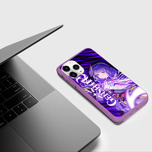 Чехол iPhone 11 Pro матовый СЁГУН РАЙДЕН СИМВОЛЫ СТИХИИ, ГЕНШИН ИМПАКТ / 3D-Фиолетовый – фото 3
