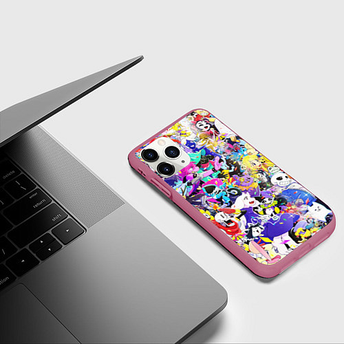 Чехол iPhone 11 Pro матовый UNDERTALE PATTERN HEROES, ВСЕ ГЕРОИ ИГРЫ / 3D-Малиновый – фото 3