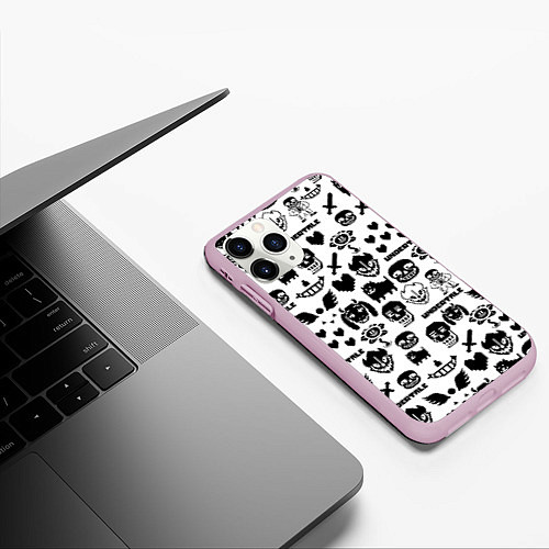 Чехол iPhone 11 Pro матовый UNDERTALE WHITE PATTERN / 3D-Розовый – фото 3