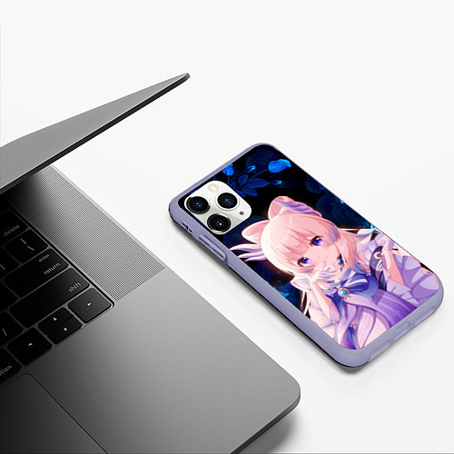 Чехол iPhone 11 Pro матовый КОКОМИ ГЕНШИН ИМПАКТ СИНИЕ РОЗЫ / 3D-Светло-сиреневый – фото 3