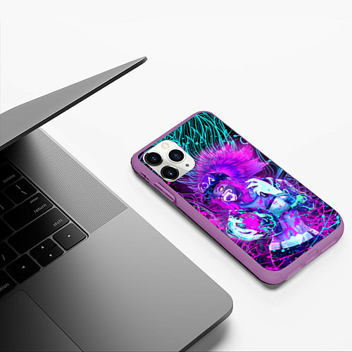 Чехол iPhone 11 Pro матовый KDA NEON DRAGON LEAGUE OF LEGENDS, НЕОНОВЫЕ БРЫЗГИ / 3D-Фиолетовый – фото 3