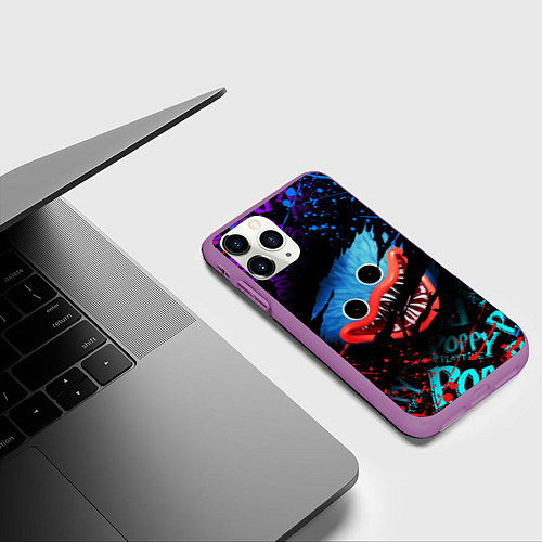 Чехол iPhone 11 Pro матовый POPPY PLAYTIME ЛИЦО МОНСТРА ХАГИ ВАГИ / 3D-Фиолетовый – фото 3