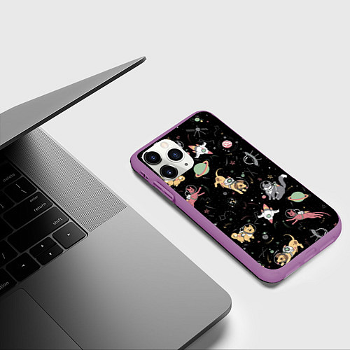 Чехол iPhone 11 Pro матовый Космические коты / 3D-Фиолетовый – фото 3