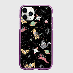 Чехол iPhone 11 Pro матовый Космические коты, цвет: 3D-фиолетовый