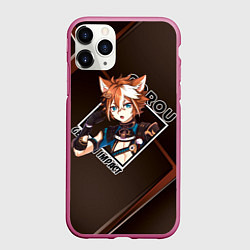 Чехол iPhone 11 Pro матовый Горо Gorou, Genshin Impact, цвет: 3D-малиновый