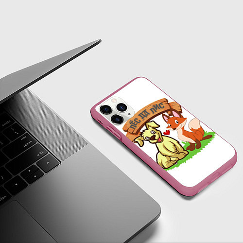 Чехол iPhone 11 Pro матовый Пёс да Лис / 3D-Малиновый – фото 3