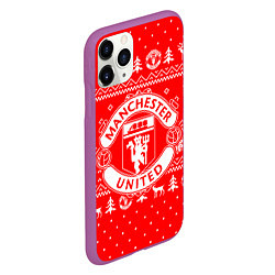 Чехол iPhone 11 Pro матовый FC Manchester United: Новогодний узор, цвет: 3D-фиолетовый — фото 2