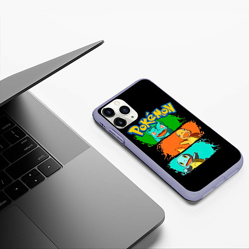 Чехол iPhone 11 Pro матовый Стартовые покемоны - Pokemon / 3D-Светло-сиреневый – фото 3