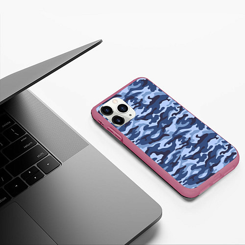 Чехол iPhone 11 Pro матовый Синий Камуфляж Camouflage / 3D-Малиновый – фото 3