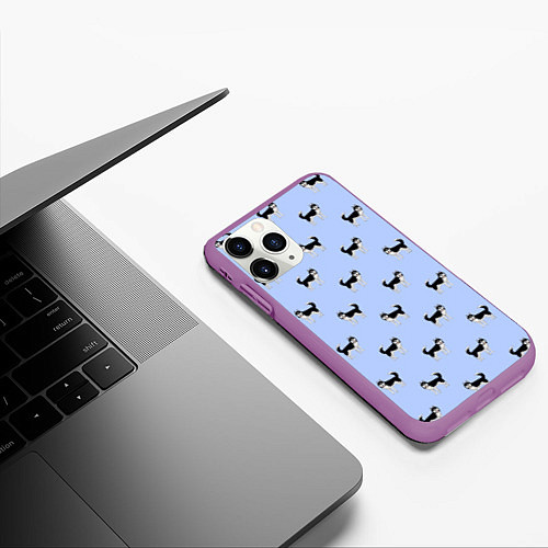Чехол iPhone 11 Pro матовый Хаски паттерн / 3D-Фиолетовый – фото 3