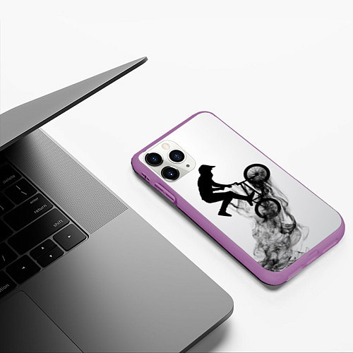 Чехол iPhone 11 Pro матовый ВЕЛОСПОРТ BMX Racing / 3D-Фиолетовый – фото 3