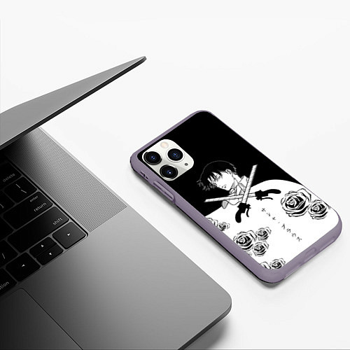 Чехол iPhone 11 Pro матовый Леви Розы Атака Титанов / 3D-Серый – фото 3