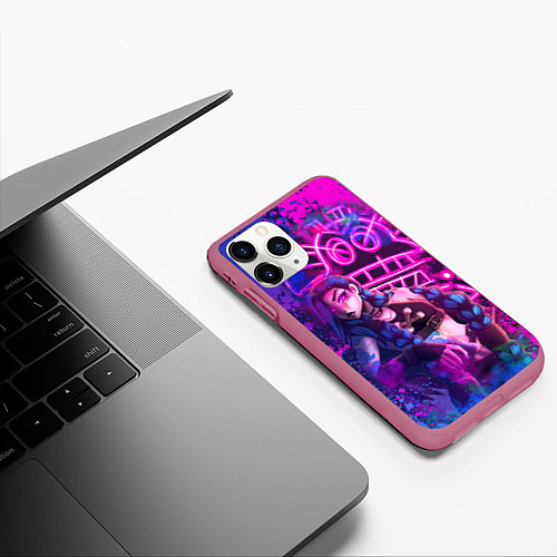 Чехол iPhone 11 Pro матовый League Of Legends Arcane ДЖИНКС НЕОНОВАЯ КРАСКА / 3D-Малиновый – фото 3